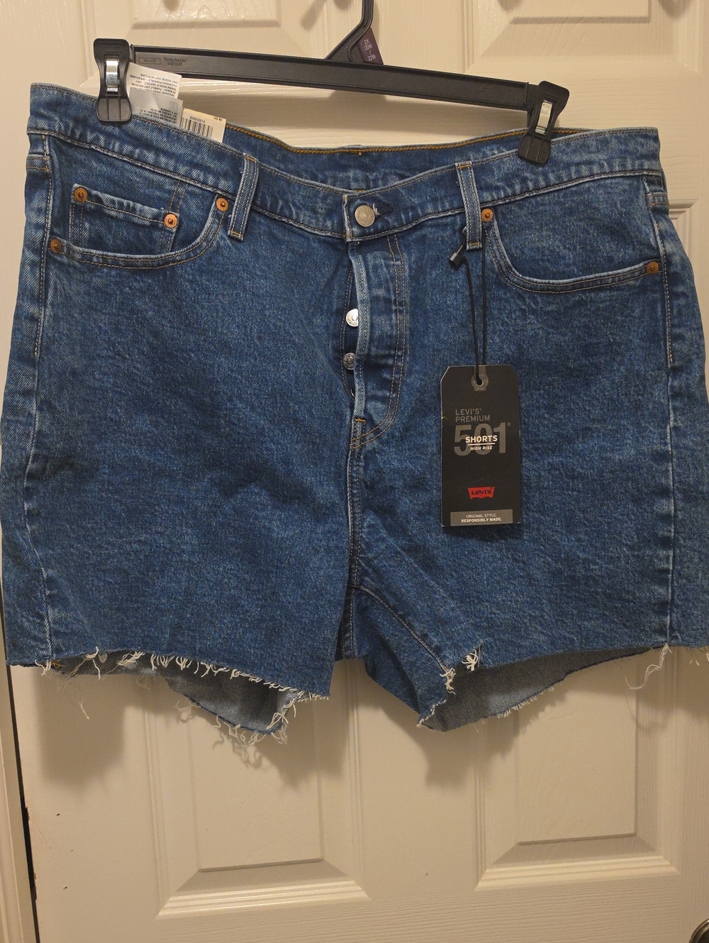 Levi's Blue High-Rise Raw Hem Denim Cutoff Shorts